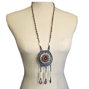 Necklace Handmade Beaded Nature Plant Seed Blue Acrylic Tube SKU2387